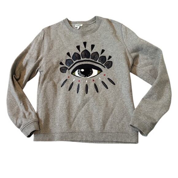 Kenzo Paris All Seeing Eye Gray Heather Cotton Slim Sweatshirt - Picture 1 of 7